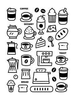 No.6简笔画｜手帐素材｜甜品咖啡主题☕️