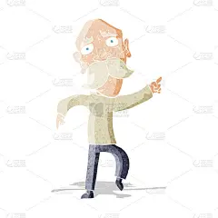 卡通悲伤的老人指着