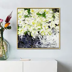 纯手绘现代简约花卉油画风景抽象厚油挂画玄关餐厅装饰画竖幅定制