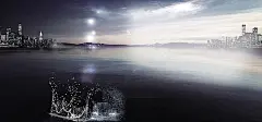 城市夜景,海岸,动感水花,炫光,海报banner,大气图库,png图片,网,图片素材,背景素材,118197@北坤人素材