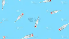 无穷无尽的医学科学医疗对象无缝模式的现代数字温度计在蓝色背景上测量温度。矢量图