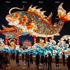 鲤鱼跳龙门，大型花灯展示