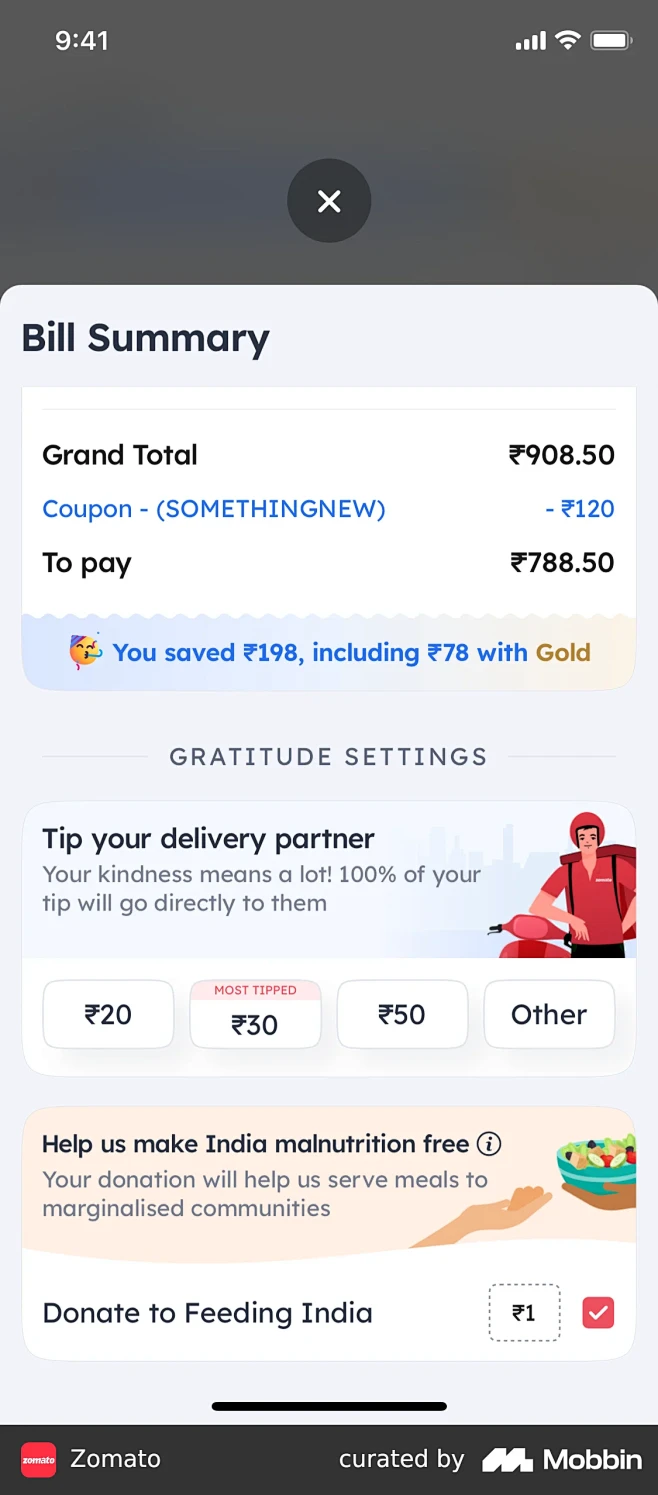 Zomato Adding a tip ...