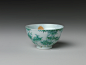 Wine Cup with Bamboo (one of a pair), Porcelain painted with cobalt blue under and colored enamels over transparent glaze(Jingdezhen ware), China