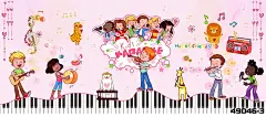 粉色卡通儿童房墙纸幼儿园音乐教室舞蹈室兔子布朗熊波点条纹壁纸-淘宝网