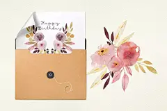 生日主题水彩花卉剪贴画 Daughter’s Birthday Flowers