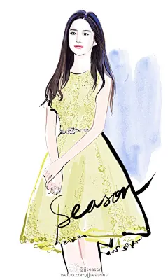 #jjseason插画# #时尚##插画# ----- @刘亦菲 身着Zuhair Murad2015春夏高定嫩黄公主蓬裙，柔美优雅出席电影《致青春·原来你还在这里》北京首映会。 