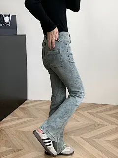 XinmonLee美式复古小众独特别致牛仔裤子女水洗高腰显瘦微喇叭裤-淘宝网