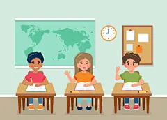 卡通可爱小学生课堂老师教室上课教学讲课场景插画ai矢量设计素材-淘宝网