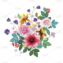 手绘花束与孤立的花和叶。Vecto