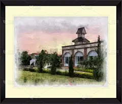 古建筑原画水彩画