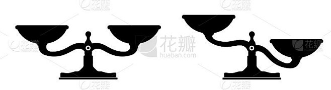 天平，天秤座矢量剪影图标。碗中的天平是平衡的。矢量图