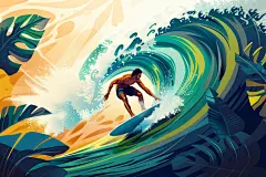 扁平风冲浪夏天水上运动插画