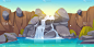 cartoon waterfall and rocks