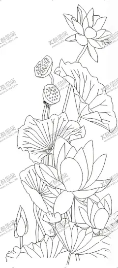 荷花 【酷图网】荷花,鱼,线稿,矢量图,雕刻,路径,单线,艺术玻璃,背景墙