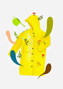 穿雨衣的人免抠素材_新图网 https://ixintu.com png图形 png装饰 手绘 植物 装饰 雨衣 黄色