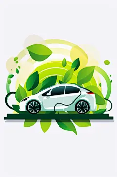 AI数字艺术新能源汽车绿色环保插画