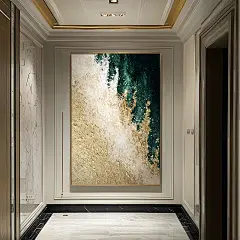 《翠金溢彩》翡翠色手绘油画金箔走廊过道挂画抽像玄关挂画肌理画-淘宝网