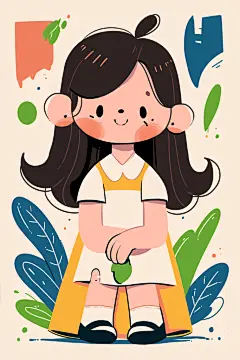 小女孩儿童人物矢量插画