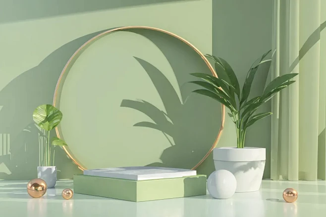小清新主题C4D电商展台背景图