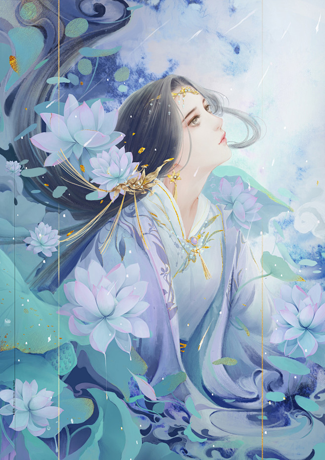 荷花系列-6_听天下雨的鱼__插画师作品...