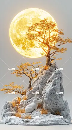 中秋节大月亮国潮兔子海报