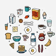 创意手绘食物手账图宝宝 https://bao16.com 食物 牛奶 鸡蛋 糖 面包 咖啡 饮料 香肠 水果 草莓 创意 手账 卡通 手帐素材 手帐