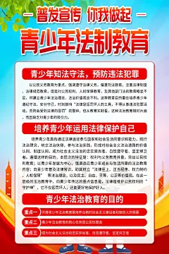 大气青少年法制教育普法海报1