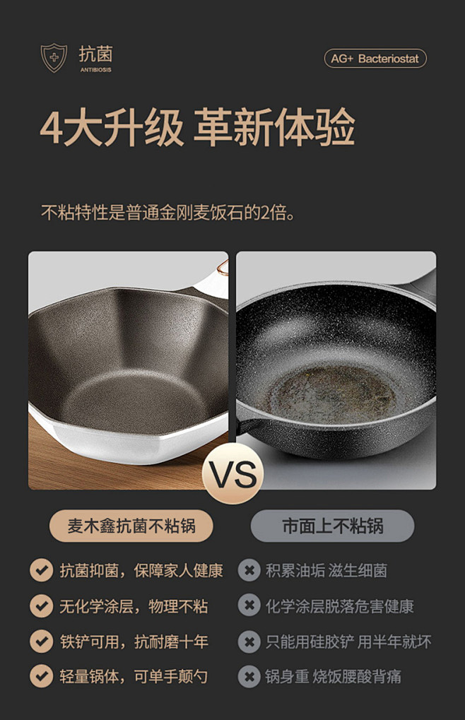 麦饭石不粘锅炒锅家用八角锅燃气灶专用平底...