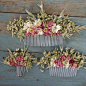 Our handmade dried flower hair combs are a great alternative for creating a wild, bohemian look to your wedding.  They are available in three sizes measuring:  Small size flowers measure approx 7cms across x 4cms high. Medium size flowers measure approx 1