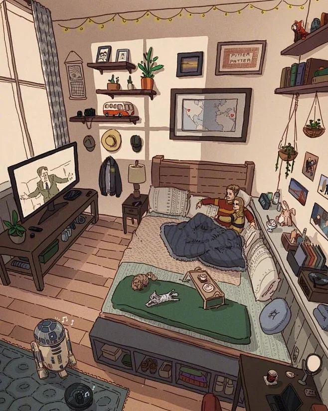 插画师 JR's Arts 绘制的小房间图片_男生房间图片素材-花瓣网