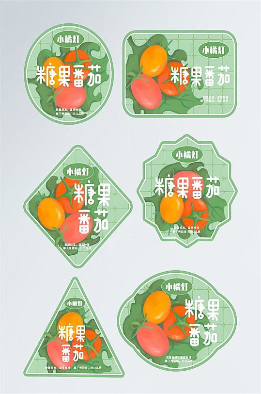 手绘糖果番茄不干胶包装标签众图网