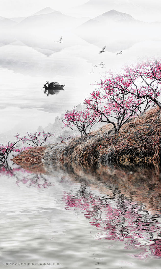 意境水墨山水 黑白 风光 黑白 山脉 山.