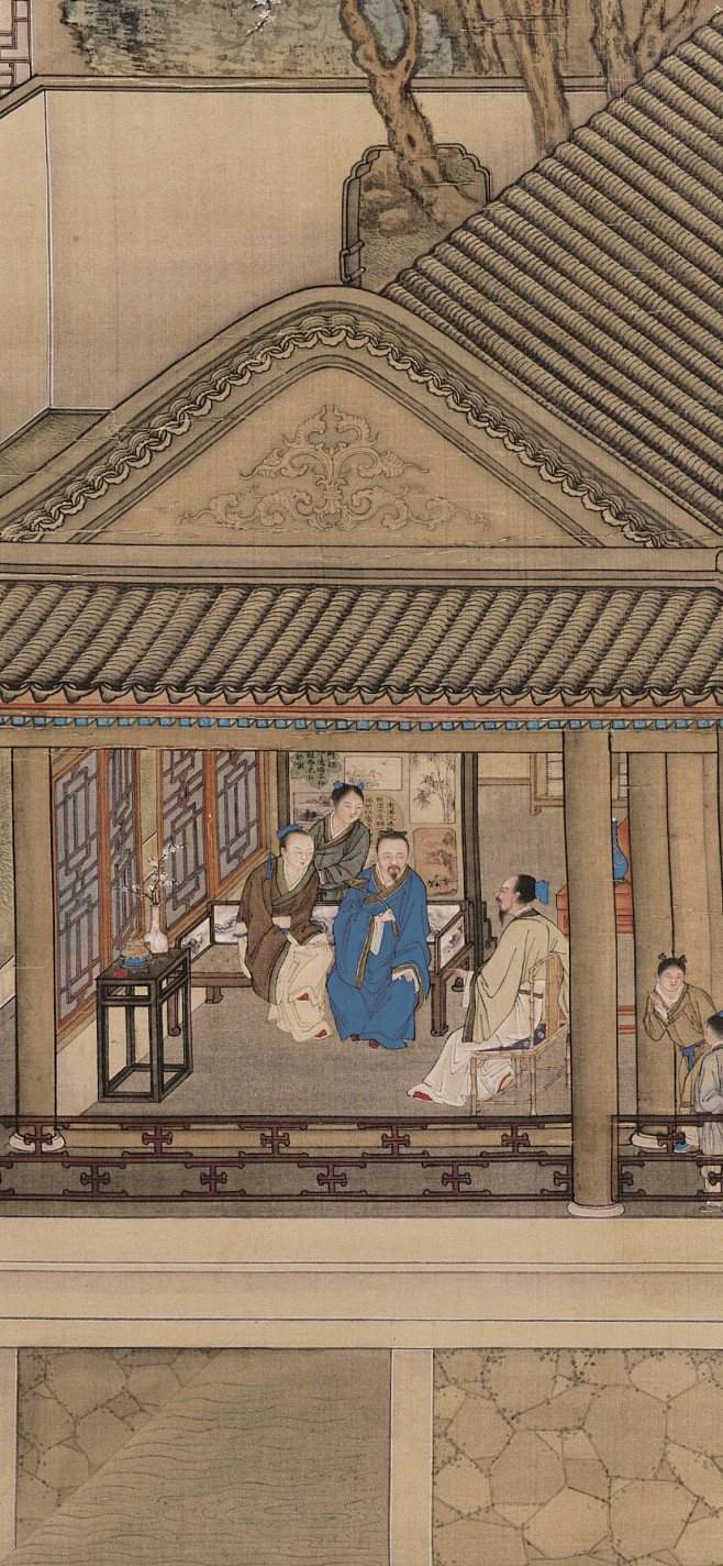 清 郎世宁 雍正十二月行乐图轴之三月赏桃