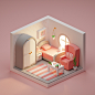 3D Isometric Cute Bedroom-3D小场景/温馨/粉色/少女