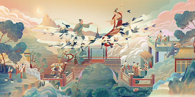 国潮风七夕插画