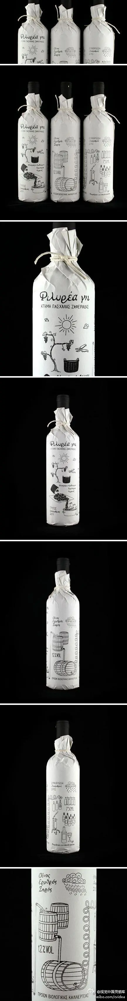 家庭手工酒包装设计，用涂鸦和丝印来赋予酒瓶的包装一种手作的感觉，希腊的设计师Zafeiriadis Christos设计。http://t.cn/zTTy0Wc