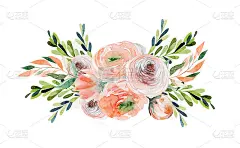 水彩春天的花束温柔的玫瑰和野花，绿色的树叶和树枝