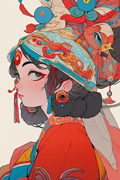 京剧女孩国潮国粹插画