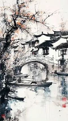 谜就是谜：水墨古镇·水波心韵（江南水乡水墨画） : 谜就是谜发布了一条微头条，邀请你来看