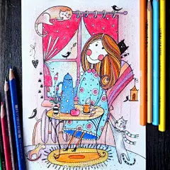 女孩梦#彩铅#~ 
ins:nadzia.artist ​（转）via @彩铅画教程 ​ ​​​​