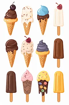 AI数字艺术手绘冰淇淋甜品插画