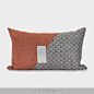 现代极简轻奢样板房抱枕设计师沙发靠包砖红色麻质拼接黑灰靠垫