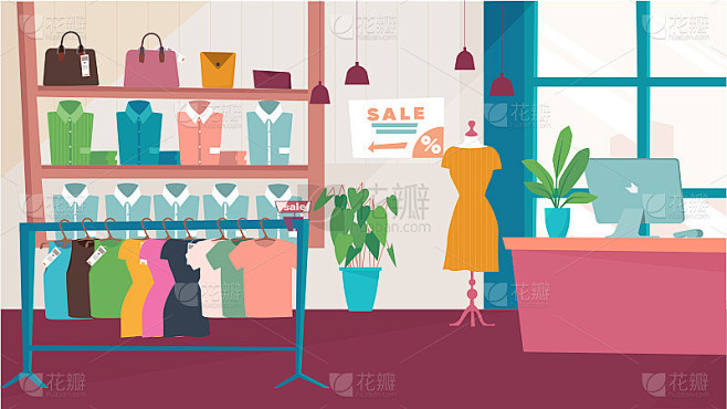 服装店室内概念平面卡通