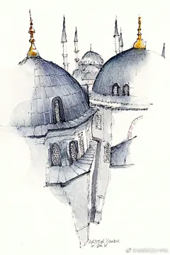 #帕森斯设计学院# #绘画# Sunga Park是居住在韩国釜山的艺术家。虽然她从事经济学专业，没有系统的学过艺术，但她是一名平面设计师、也是一名插画师。她的作品，让现实中存在的物品有了想要表达的内容。她的水彩建筑用细腻的眼光将现实与抽象融为一体，她的作品不仅传达了情感，而且表现了历史。 ​​​​