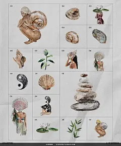 自然抽象艺术冥想水彩手绘人物插图插画png复古装饰拼贴图片素材