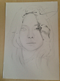 The girl and the birds. : pencil, pen drawing