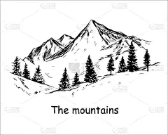 手绘山景素描图，松树隔绝