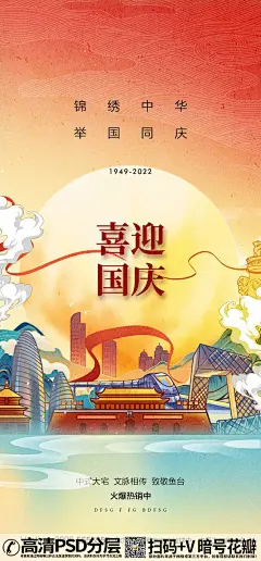 QQ28275342加我发图国庆节喜迎国庆国潮73周年海报 (5)