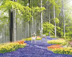 唯美风景 【酷图网】3D风景画,鹿,大树,森林,中式,古典,背景墙,客厅背景墙,背景墙效果图,电视墙,花海,家庭,壁画,墙画,壁纸,装饰画,花卉,花丛,鲜花,唯美,浪漫,仙境,美丽风景,